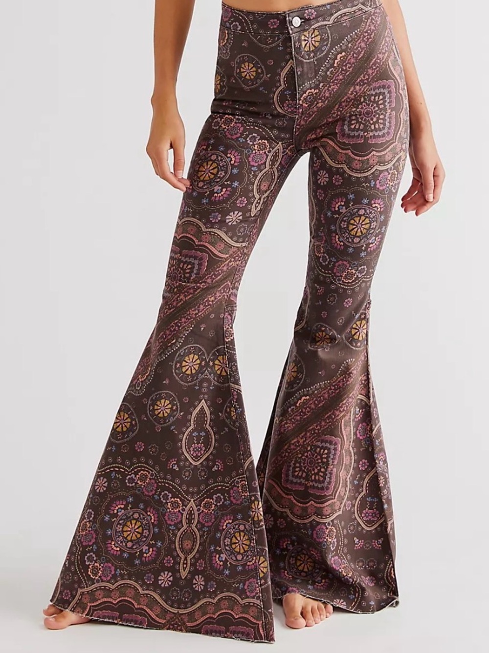 We the Free Paisley Flare Pants in Brown & Pink